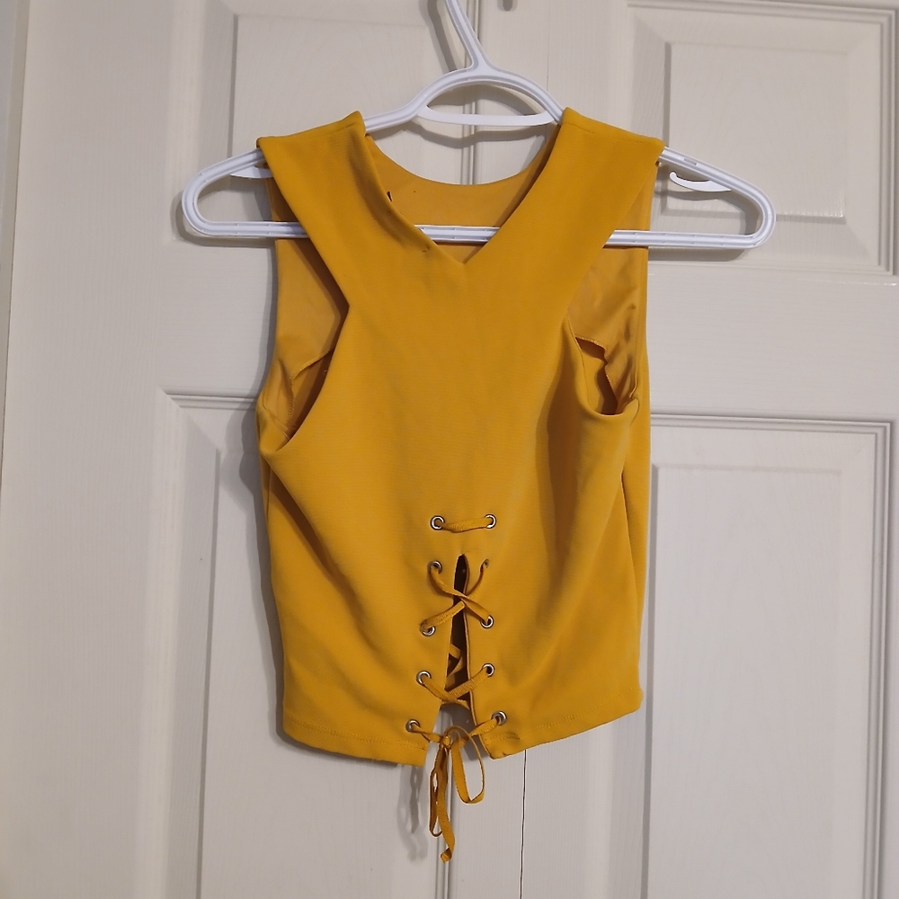Stradivarius Mustard Crop Top With Corset Back Size XS + (Can fit S) - Picture 2 of 5